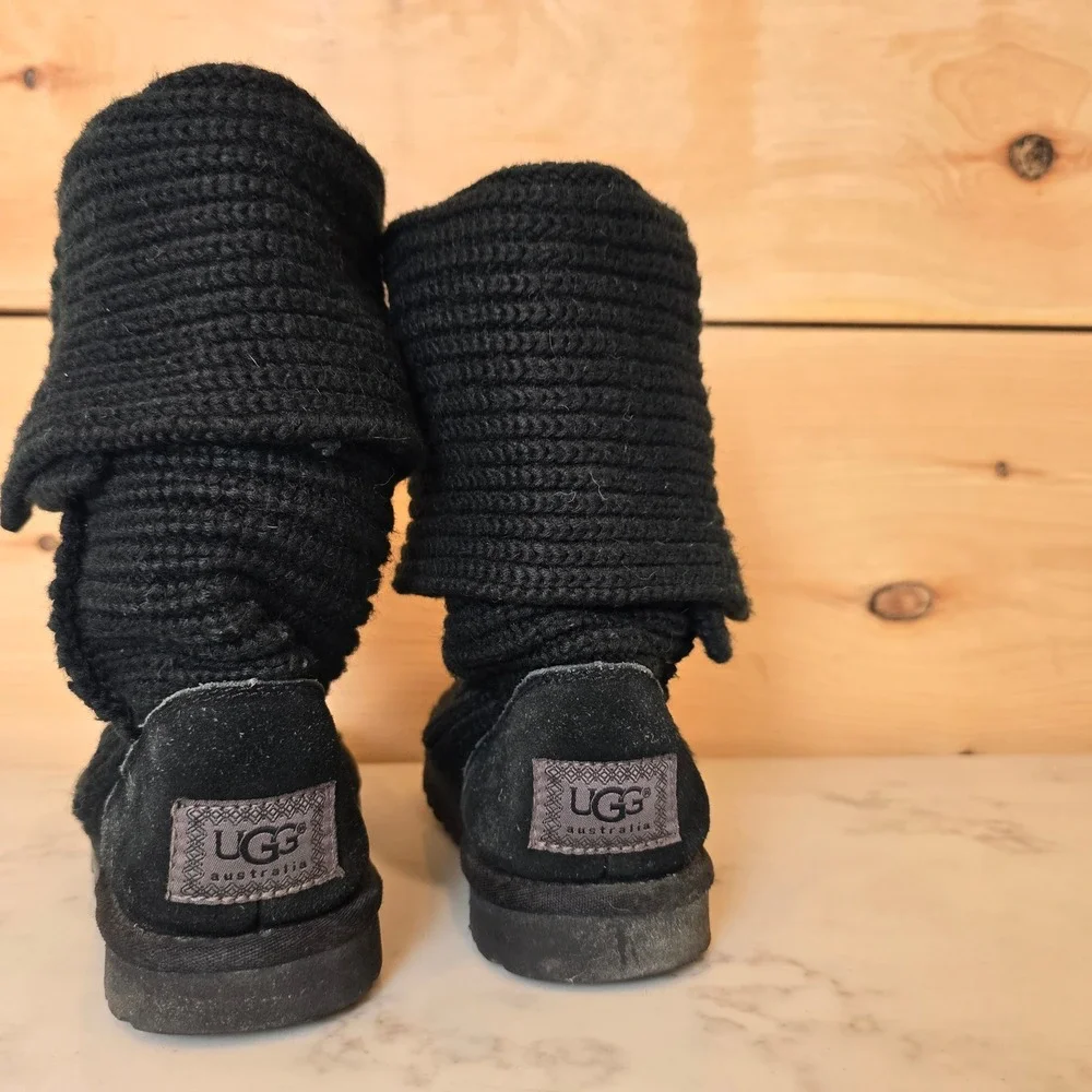 Ugg Cardy Boot Womens 6 Black Knit Fold Over Boots